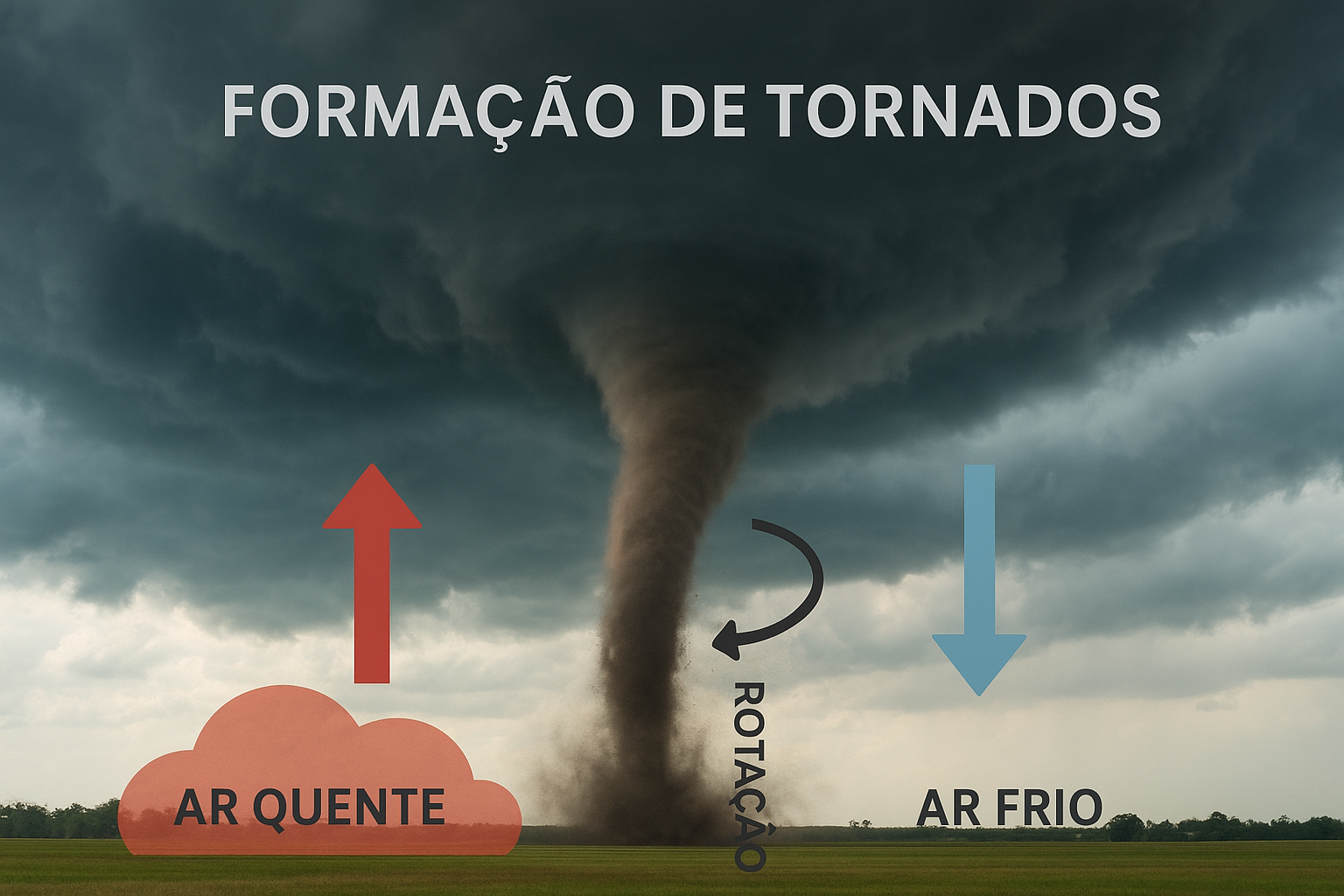 Ilustração da formação de um ciclone extratropical entre massas de ar